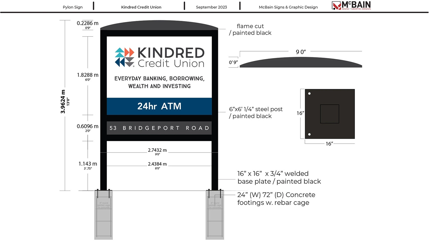 Kindred Credit Union Pylon Sign Plan | Kindred Credit Union Pylon Sign by McBain Signs
