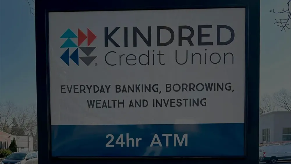 Kindred Credit Union pylon sign by McBain Signs and Graphic Design
